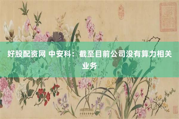 好股配资网 中安科：截至目前公司没有算力相关业务